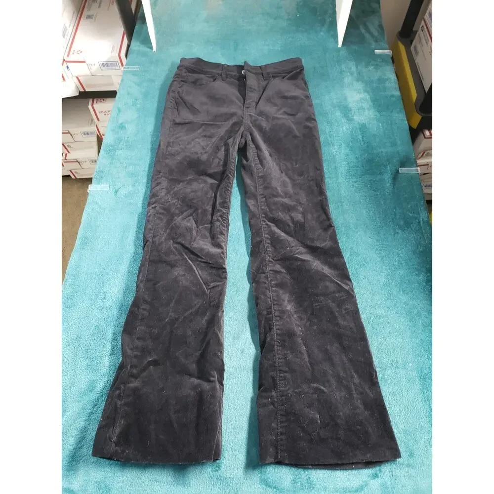 Loft Jeans Size 0 Women Black Pants Corduroy Stretch Mid Rise Flared Wide Leg